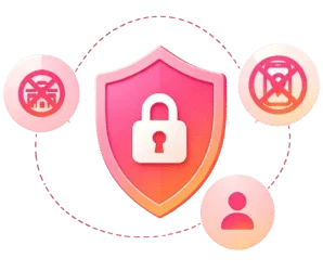 Graphic of a shield with padlock and privacy control icons